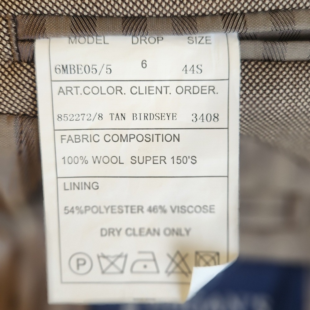 Baroni Super 150s Tan Brown Micro Pattern Suit 44S Jacket 40X26 Pants 100% Wool - Picture 10 of 16